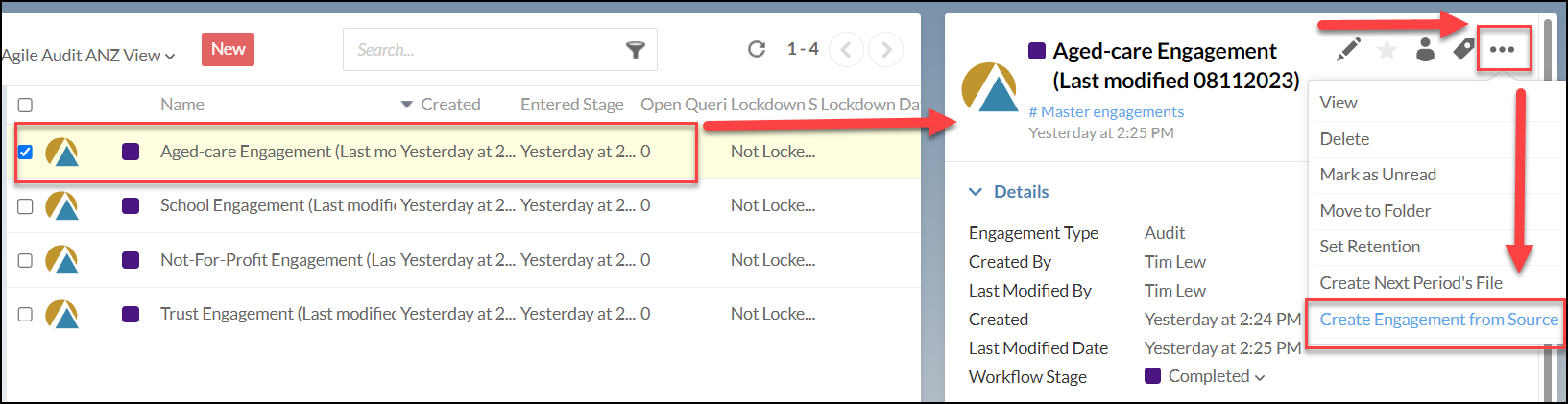How can I create a new file based on another engagement file in Cloud ...