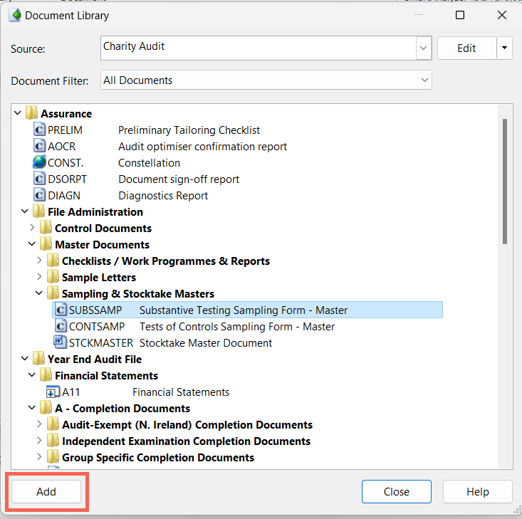 How to add documents into an audit file