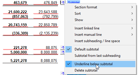 JZ010 How do I add a subtotal to the Jazzit financial statements?