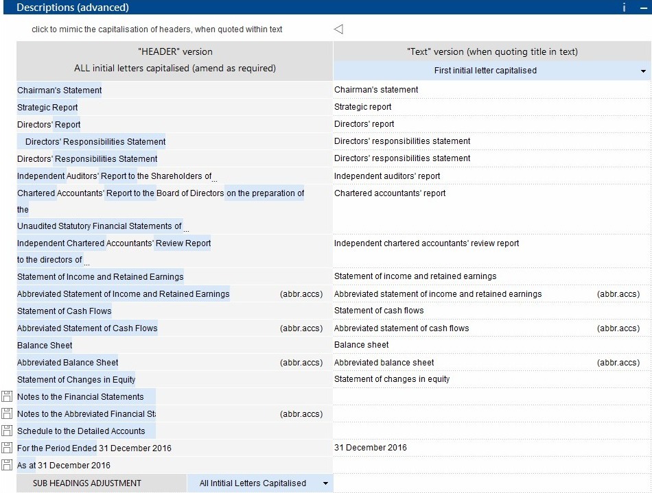 How to complete the 'Accs Format' section of the Wizard
