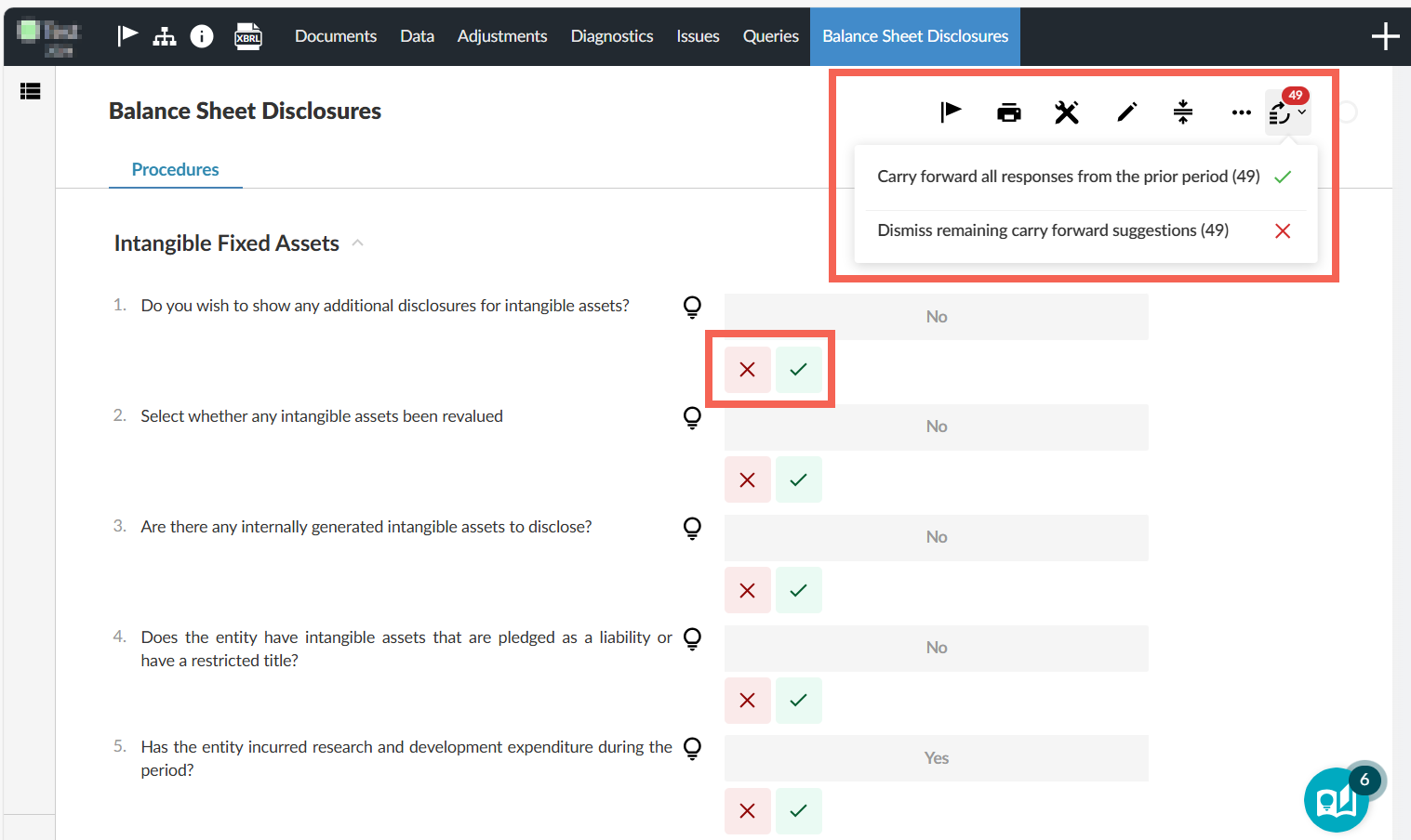 Carry forward data options