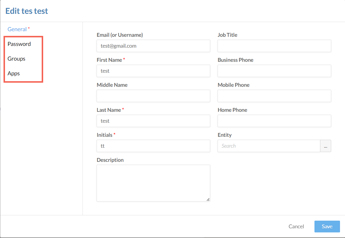 Adding contact details and setting password, groups, and apps