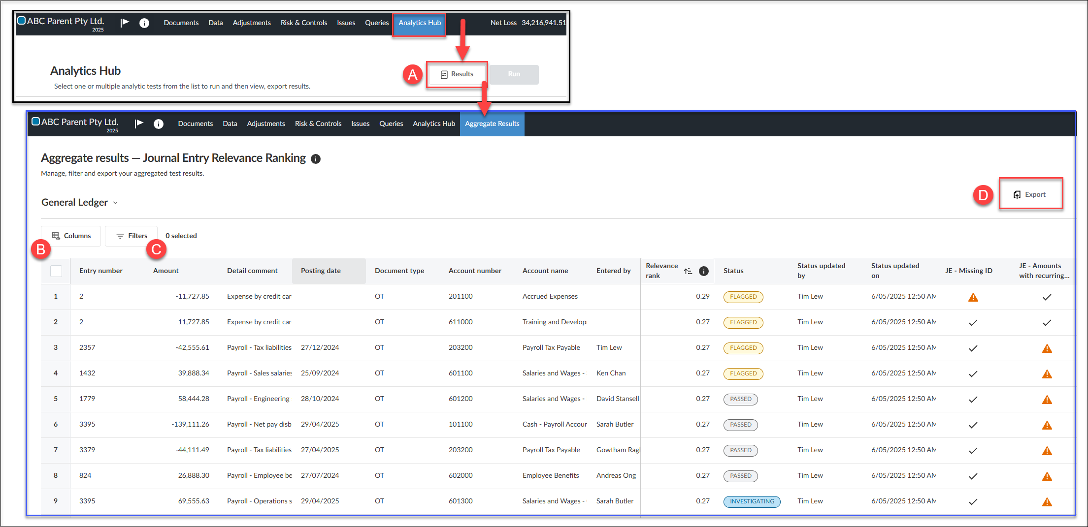 How do I use the Analytics Hub and the Journal Entry Relevance Ranking ...