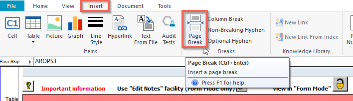 How to insert page breaks into your Custom Audit Report?