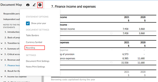 How do I apply rounding to the financial statements?