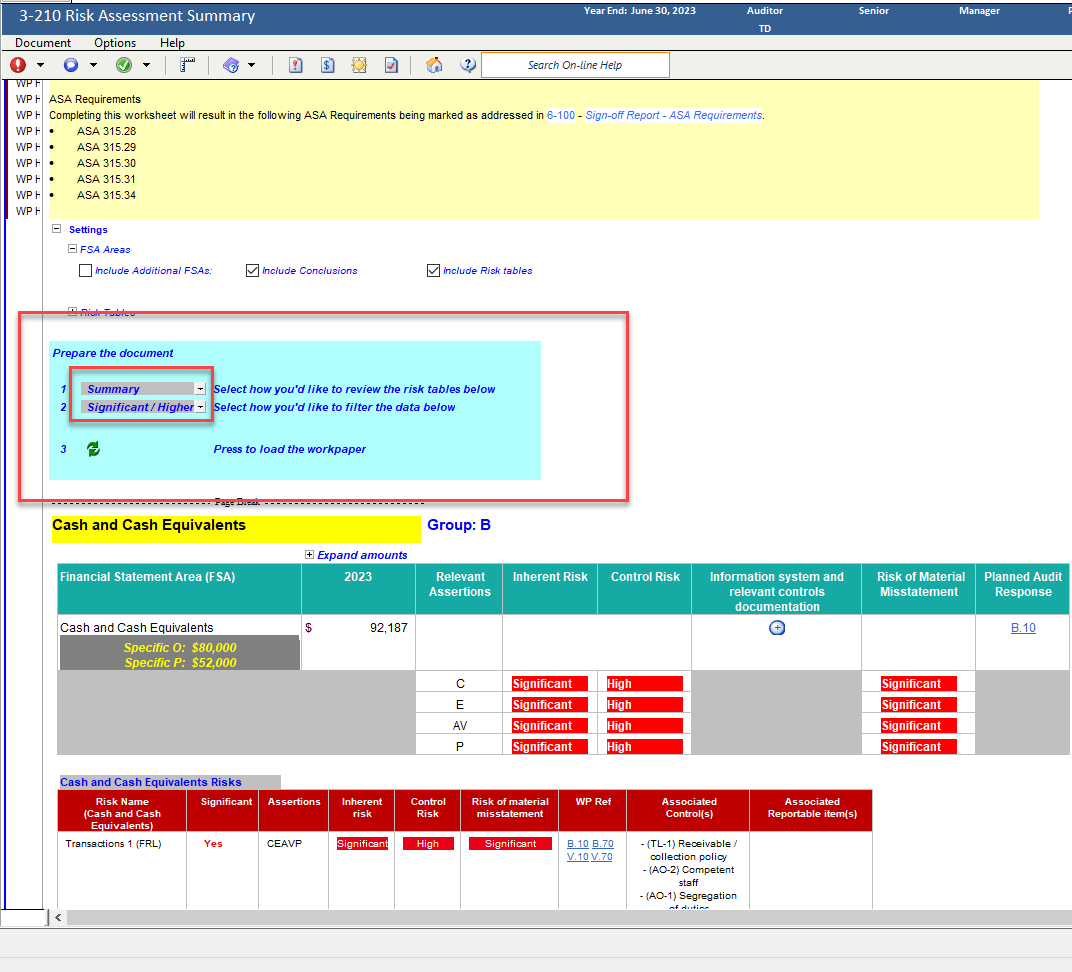 How do I use the '3-210 Risk Assessment' workpaper?