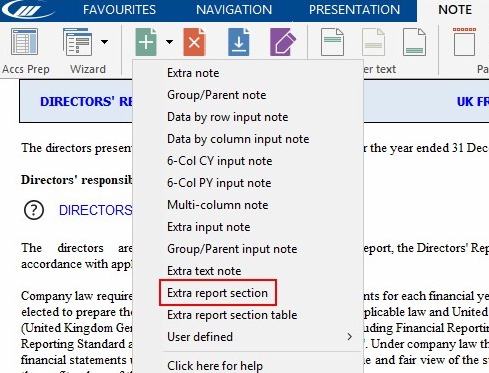 Adding extra report sections into the Directors/Strategic Report