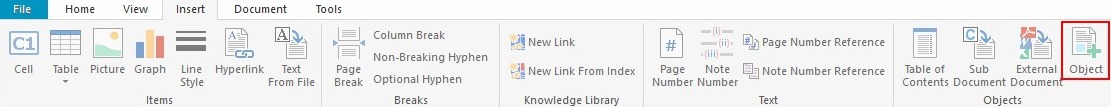 My Inserted Object button is greyed out